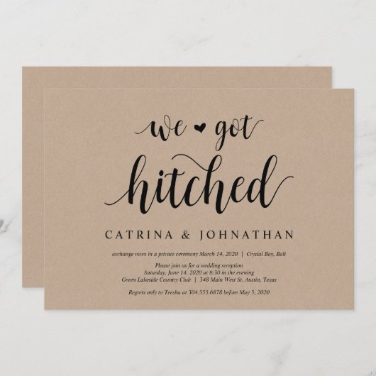 Rustic Farm Kraft, Zwarte script, Trouwen Elopemen Kaart (Voorkant / Achterkant)