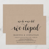 Rustic Farm Kraft, Zwarte script, Trouwen Elopemen Kaart (Voorkant / Achterkant)