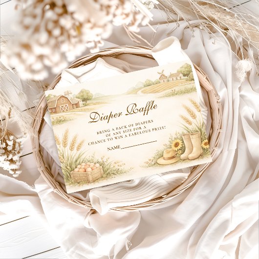 Rustic Farm Meadow Baby Shower Diapper Raffle Informatiekaartje