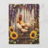 Rustic Farm Rooster with Sunflowers and Wisteria Briefkaart (Voorkant)
