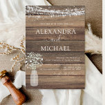 Rustic Farmhouse Baby's Breath Jar Wedding<br><div class="desc">Rustic Farmhouse String Lights en Jar of Baby's Breath Wedding Invitations on Wood background - inclusief prachtige en elegante scripttypografie met modern Country Boerderij House Sparkle voor de speciale huwelijksdag.</div>