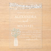 Rustic Farmhouse Baby's Breath Jar Wedding Acryl Uitnodigingen (Voorkant)
