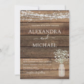 Rustic Farmhouse Baby's Breath Jar Wedding Kaart (Voorkant)