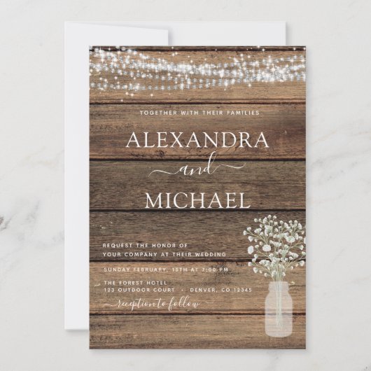 Rustic Farmhouse Baby's Breath Jar Wedding Kaart (Voorkant)