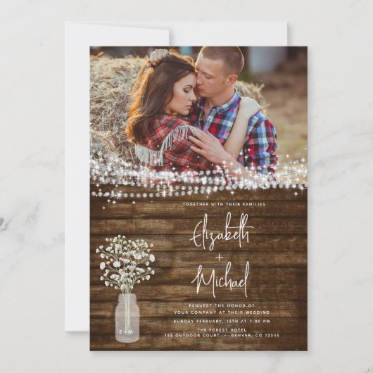 Rustic Farmhouse Baby's Breath Jar Wedding Kaart (Voorkant)