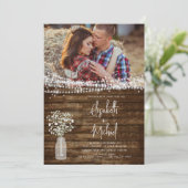 Rustic Farmhouse Baby's Breath Jar Wedding Kaart (Staand voorkant)