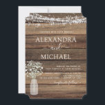 Rustic Farmhouse Baby's Breath Jar Wedding Kaart<br><div class="desc">Rustic Farmhouse String Lights en Jar of Baby's Breath Wedding Invitations on Wood background - inclusief prachtige en elegante scripttypografie met modern Country Boerderij House Sparkle voor de speciale huwelijksdag.</div>