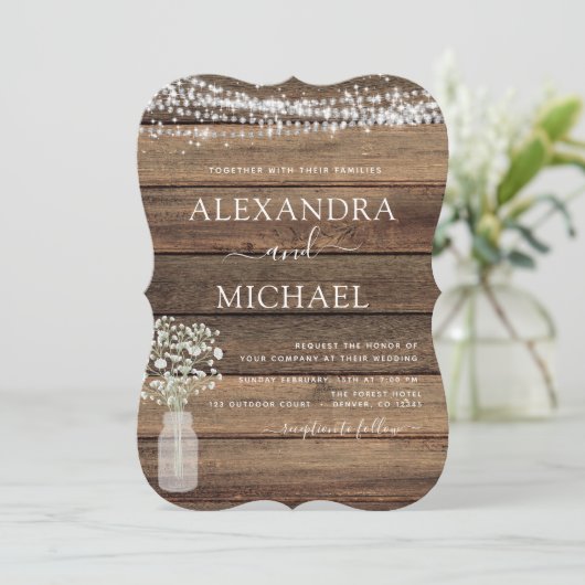 Rustic Farmhouse Baby's Breath Jar Wedding Kaart (Staand voorkant)