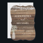 Rustic Farmhouse Baby's Breath Jar Wedding Kaart<br><div class="desc">Rustic Farmhouse String Lights en Jar of Baby's Breath Wedding Invitations on Wood background - inclusief prachtige en elegante scripttypografie met modern Country Boerderij House Sparkle voor de speciale huwelijksdag.</div>