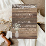 Rustic Farmhouse Baby's Breath Jar Wedding Kaart<br><div class="desc">Rustic Farmhouse String Lights en Jar of Baby's Breath Wedding Invitations on Wood background - inclusief prachtige en elegante scripttypografie met modern Country Boerderij House Sparkle voor de speciale huwelijksdag.</div>