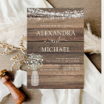 Rustic Farmhouse Baby's Breath Jar Wedding Kaart<br><div class="desc">Rustic Farmhouse String Lights en Jar of Baby's Breath Wedding Invitations on Wood background - inclusief prachtige en elegante scripttypografie met modern Country Boerderij House Sparkle voor de speciale huwelijksdag.</div>