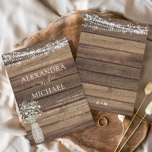 Rustic Farmhouse Baby's Breath Jar Wedding Kaart