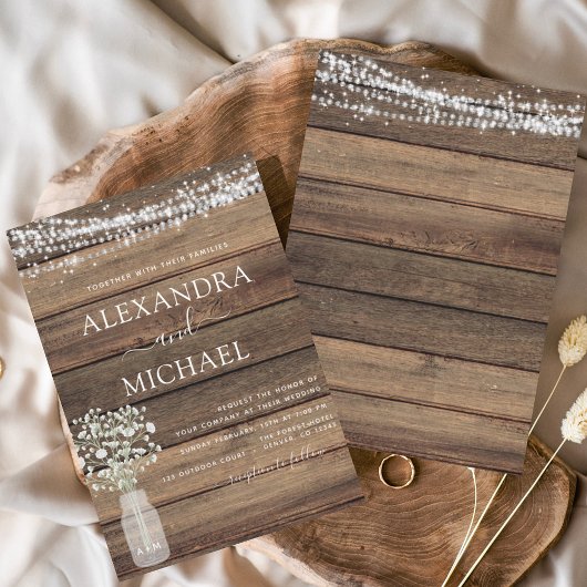 Rustic Farmhouse Baby's Breath Jar Wedding Kaart