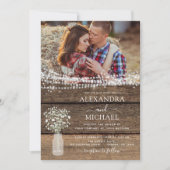 Rustic Farmhouse Baby's Breath Jar Wedding Kaart (Voorkant)