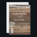 Rustic Farmhouse Baby's Breath Jar Wedding Kaart<br><div class="desc">Rustic Farmhouse String Lights en Jar of Baby's Breath Wedding Invitations on Wood background - inclusief prachtige en elegante scripttypografie met modern Country Boerderij House Sparkle voor de speciale huwelijksdag.</div>
