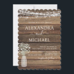 Rustic Farmhouse Baby's Breath Jar Wedding Kaart<br><div class="desc">Rustic Farmhouse String Lights en Jar of Baby's Breath Wedding Invitations on Wood background - inclusief prachtige en elegante scripttypografie met modern Country Boerderij House Sparkle voor de speciale huwelijksdag.</div>