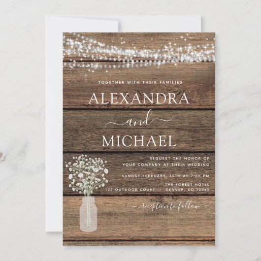 Rustic Farmhouse Baby's Breath Jar Wedding Kaart (Voorkant)