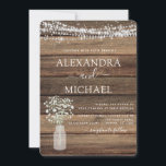 Rustic Farmhouse Baby's Breath Jar Wedding Kaart<br><div class="desc">Rustic Farmhouse String Lights en Jar of Baby's Breath Wedding Invitations on Wood background - inclusief prachtige en elegante scripttypografie met modern Country Boerderij House Sparkle voor de speciale huwelijksdag.</div>