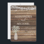 Rustic Farmhouse Baby's Breath Jar Wedding Kaart<br><div class="desc">Rustic Farmhouse String Lights en Jar of Baby's Breath Wedding Invitations on Wood background - inclusief prachtige en elegante scripttypografie met modern Country Boerderij House Sparkle voor de speciale huwelijksdag.</div>