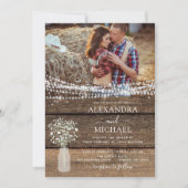 Rustic Farmhouse Baby's Breath Jar Wedding Kaart (Voorkant)