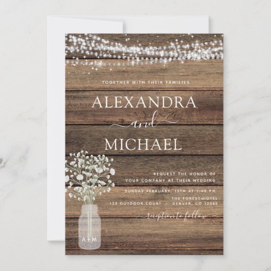 Rustic Farmhouse Baby's Breath Jar Wedding Kaart (Voorkant)