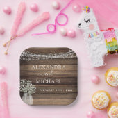 Rustic Farmhouse Baby's Breath Jar Wedding Papieren Bordje (Feest)