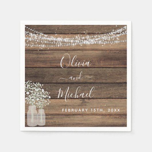 Rustic Farmhouse Baby's Breath Jar Wedding Servet (Voorkant)