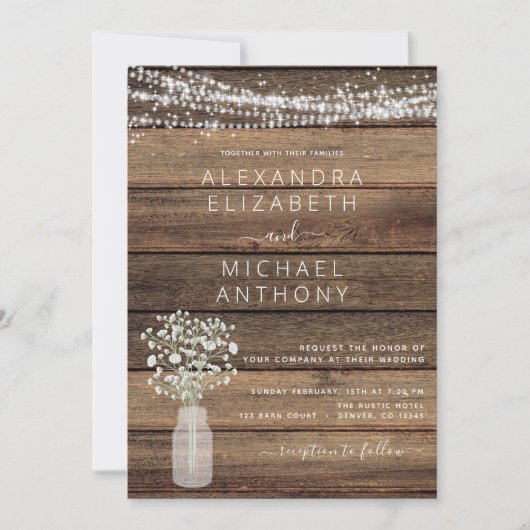 Rustic Farmhouse Baby's Breath Wedding Invitation Kaart (Voorkant)