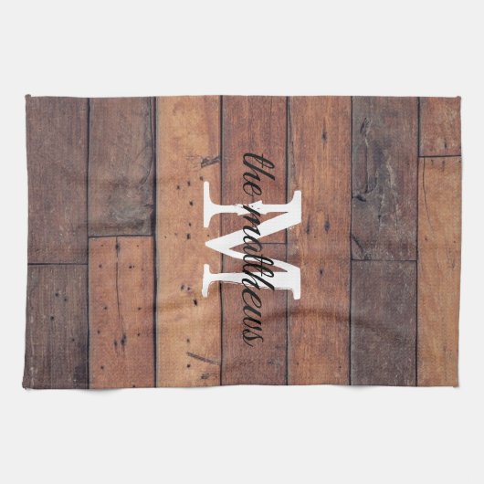 Rustic Farmhouse Barn Monogrammed Familienaam Theedoek (Horizontaal)