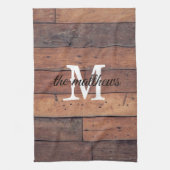 Rustic Farmhouse Barn Monogrammed Familienaam Theedoek (Verticaal)