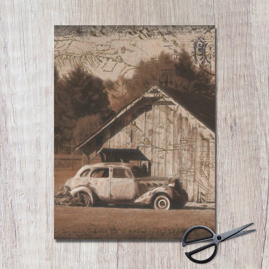 Rustic Farmhouse Barn Vintage Car Decoupage Tissuepapier