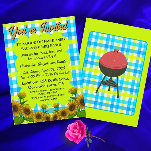 Rustic Farmhouse BBQ Card – Sunflower Cookout Kaart