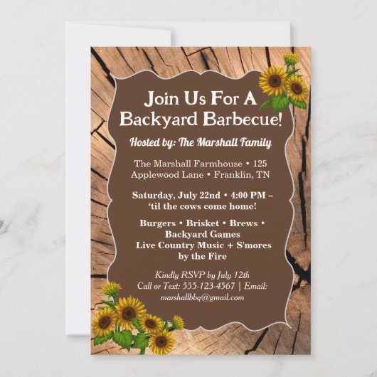 Rustic Farmhouse BBQ Cookout Invitation – 5x7"  Kaart (Voorkant)
