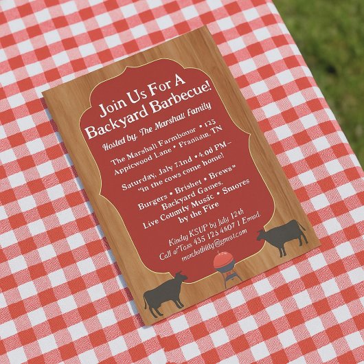 Rustic Farmhouse BBQ Party Invite Summer Party  Kaart