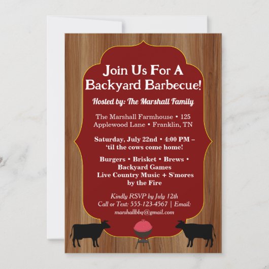 Rustic Farmhouse BBQ Party Invite Summer Party  Kaart (Voorkant)