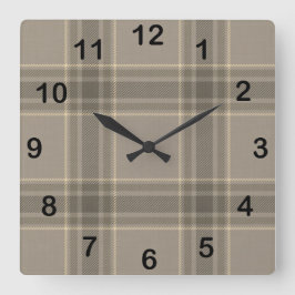 Rustic Farmhouse Beige Grey Plaid Tartan Vierkante Klok