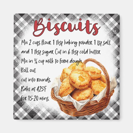 Rustic Farmhouse Biscuit Recipe Gingham Decor Magneet (Voorkant)