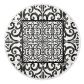 Rustic Farmhouse Black and White Scrollwork Tile Keramische Knop (Voorkant)