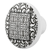 Rustic Farmhouse Black and White Scrollwork Tile Keramische Knop (Rechts)