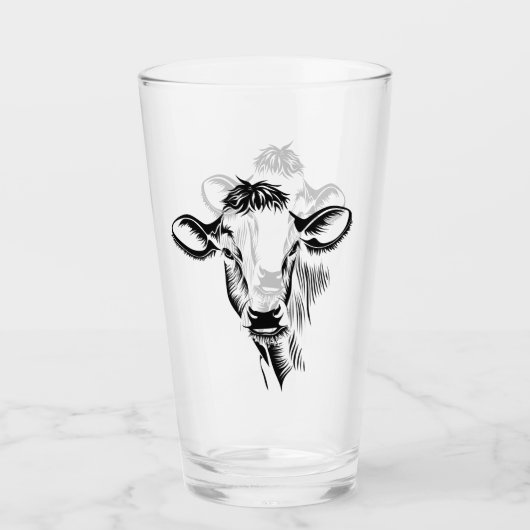 Rustic Farmhouse Black Dairy Cow Illustratie Glas (Voorkant)