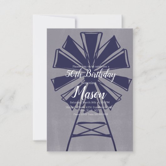 Rustic Farmhouse Blue Windmill 50th Birthday Kaart (Voorkant)