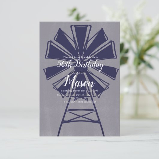 Rustic Farmhouse Blue Windmill 50th Birthday Kaart (Staand voorkant)