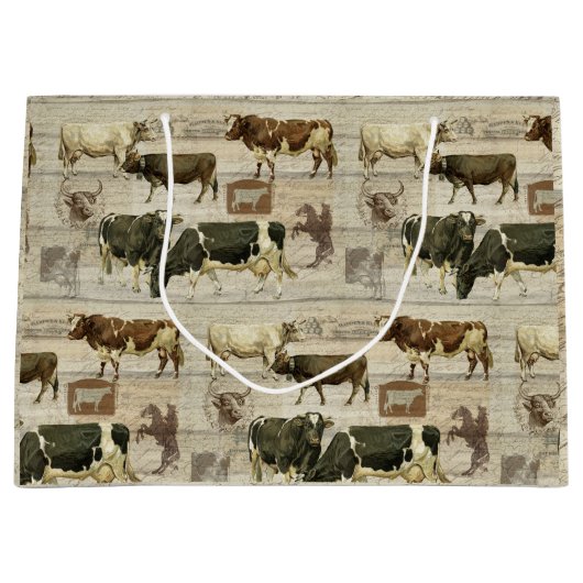 Rustic Farmhouse Boerderij Koe Wooden Pattern Masc Groot Cadeauzakje (Voorkant)