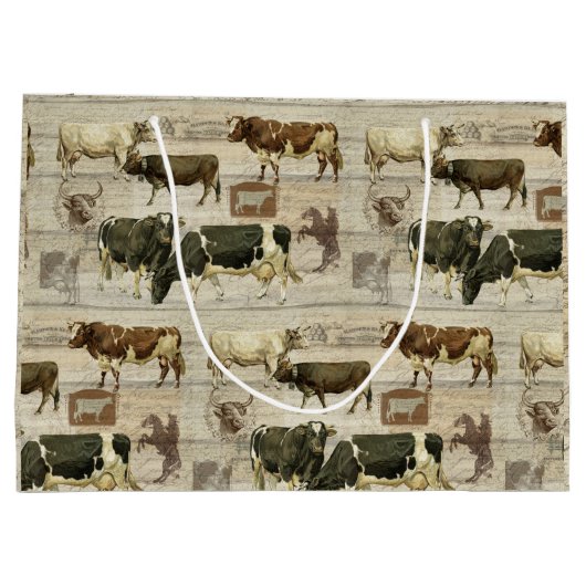 Rustic Farmhouse Boerderij Koe Wooden Pattern Masc Groot Cadeauzakje (Achterkant)