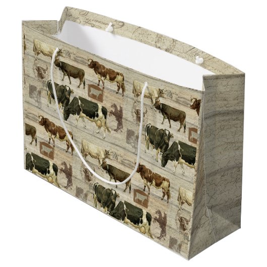 Rustic Farmhouse Boerderij Koe Wooden Pattern Masc Groot Cadeauzakje (Achterkant Gekanteld)