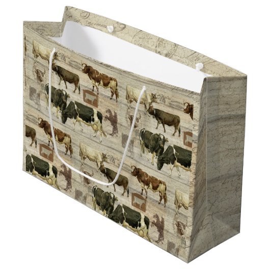 Rustic Farmhouse Boerderij Koe Wooden Pattern Masc Groot Cadeauzakje (Voorkant Gekanteld)