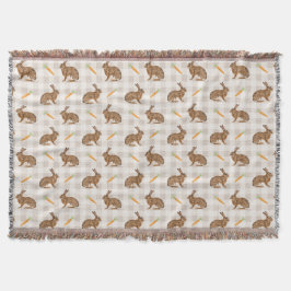 Rustic Farmhouse Brown Hare And Carrots Beige Deken
