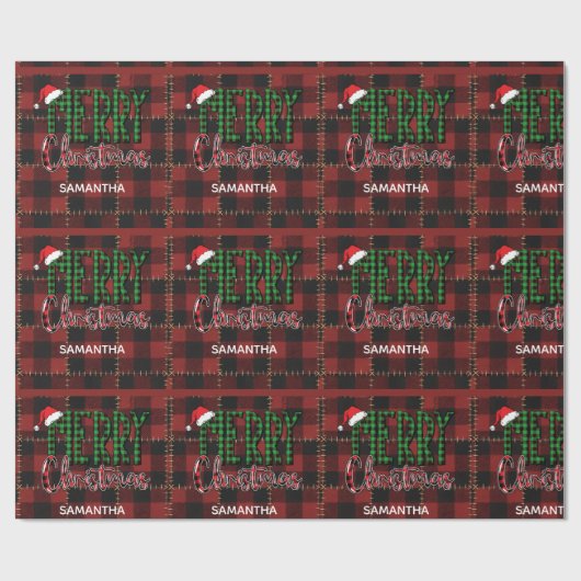 Rustic Farmhouse Buffalo Plaid Christmas Custom Cadeaupapier (Vlak)