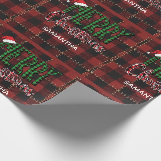 Rustic Farmhouse Buffalo Plaid Christmas Custom Cadeaupapier (Hoek)