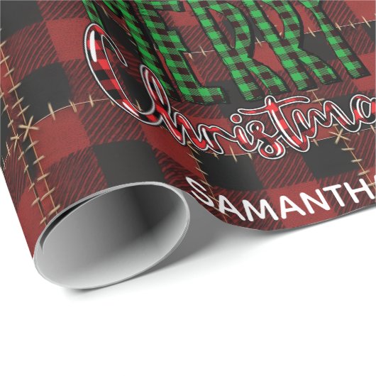 Rustic Farmhouse Buffalo Plaid Christmas Custom Cadeaupapier (Rol Hoek)